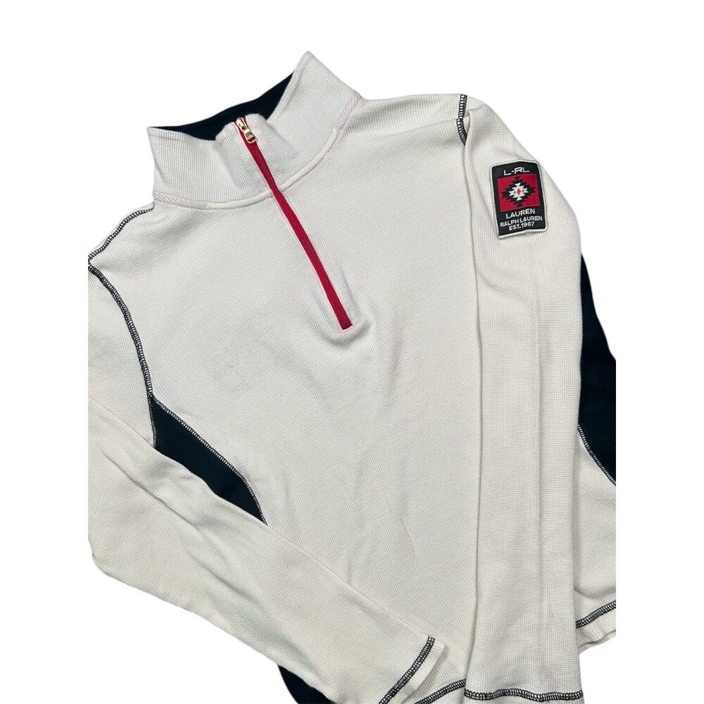VTG LRL Lauren Ralph Lauren Active Waffle Knit 1/4 Zip Aztec Logo Long Sleeve L